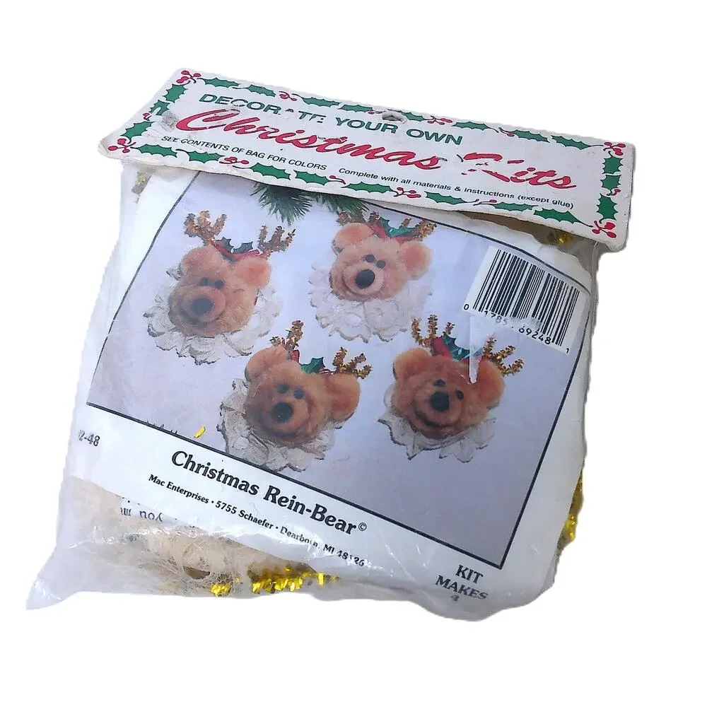 Christmas Rein-Bear Teddy Bear Pom Pom Ornament Kids Craft Kit Merri Mac